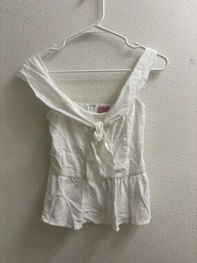 mi ami White Tie-Front Peplum top